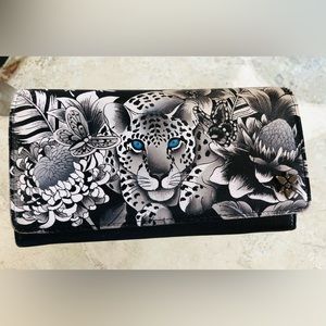 Anna Anuschka, Cleopatra’s Leopard, Leather Hand Painted Art Wallet, GUC